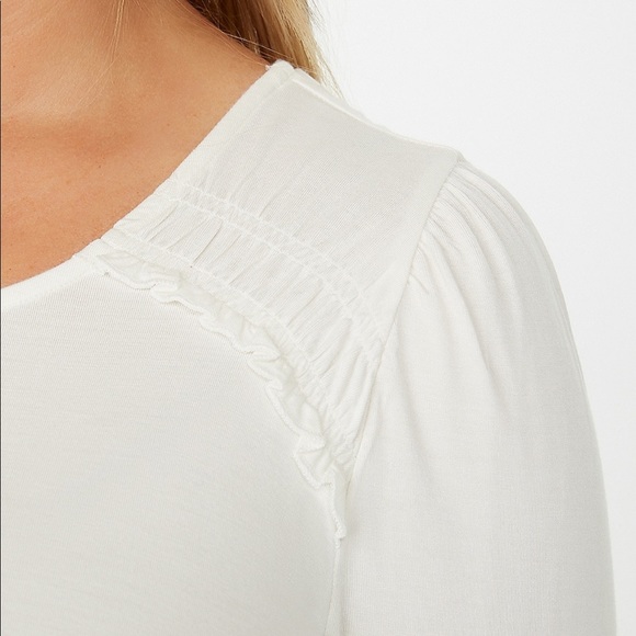 NWT Plus Size White Ruffle Front Smocked Work Top - Picture 3 of 4